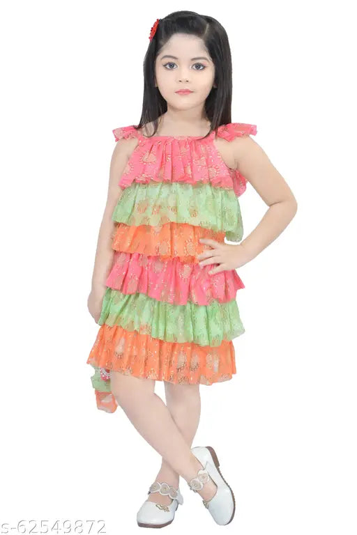 Multicolor cotton blend frock dress for girls, vibrant printed pattern, single size (3-4 years)