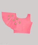 Cotton blend taffeta princess-style lehenga choli set for girls, adorned with mirror work, sleeveless, traditional Indian ethnic wear