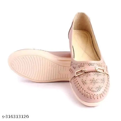 Synthetic ballerina flats in pink, featuring buckle fastenings and back detail - Indian sizes 5, 7, 8