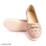 Synthetic ballerina flats in pink, featuring buckle fastenings and back detail - Indian sizes 5, 7, 8