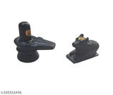 Handcrafted black marble Shivling and Nandi idols, hand-painted tilak - Indian artisan made, set of 2 pieces