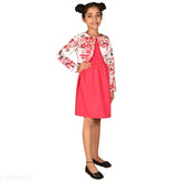 Green floral print polyester girls dress with contrast jacket, 2-13 years sizes available, India origin
