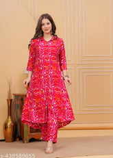 Viscose Rayon printed red Kurti & palazzo co-ord set 007, stylish ethnic wear for women