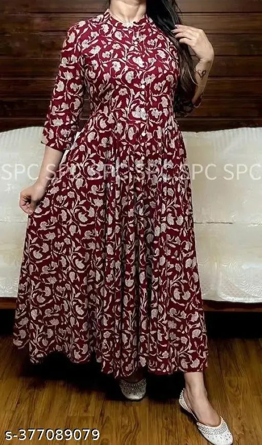 Maroon rayon three-quarter sleeve blouse with printed combo, India origin