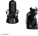 Black marble Shiva Lingam Shivling & Nandi Ji combo decorative showpiece, Indian handicraft made of 4cm black marble stone