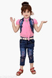 Denim short sleeve combo set for 6-7 year old baby girl, kids apparel India