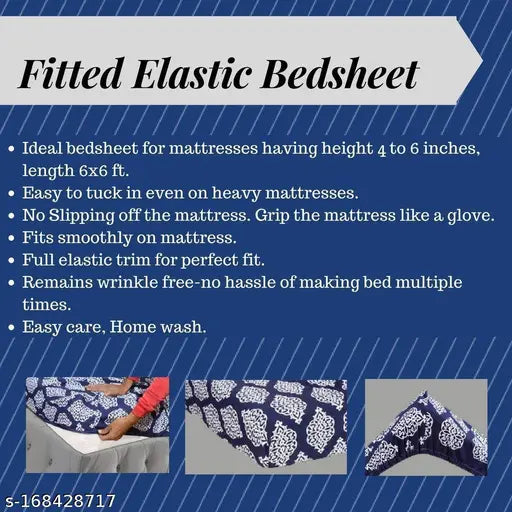 Cotton-feel printed king size bedsheet, glace cotton, floral design, fitted, suitable for adults, summer use, 140 thread count, fits 4-8 inch mattresses, ASHA FURNISHING, Indian origin