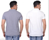 Cotton blend polo neck T-shirts (L, XL) from La MIlano - Solid color, short sleeves, lace opening, side cuts, symbol on chest
