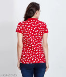 Viscose polo t-shirt for women, printed with stylish design, short sleeves, made in India