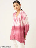 Pink viscose rayon loose-fit shirt, dyed/washed pattern, versatile style, Indian origin