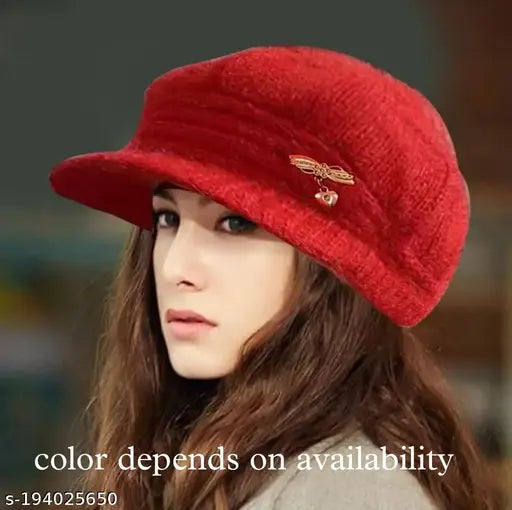 Red woolen winter beanie, pack of 1 - stylish, solid pattern, onesize