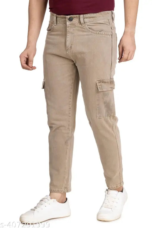 Denim brown 6-pocket cargo jeans with elastane blend - versatile everyday essential for stylish comfort