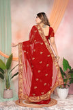 Purple embroidered silk saree with lightweight blouse (Georgette), Indian party wear for women and girls