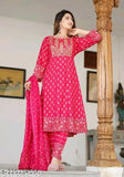Rayon printed gown with three-quarter sleeves, vibrant design for women's formal wear from India