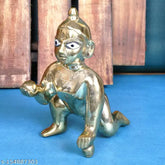 Brass Krishna Idol - 3 inch Baby Laddu Gopal statue, traditional Indian deity for home decor