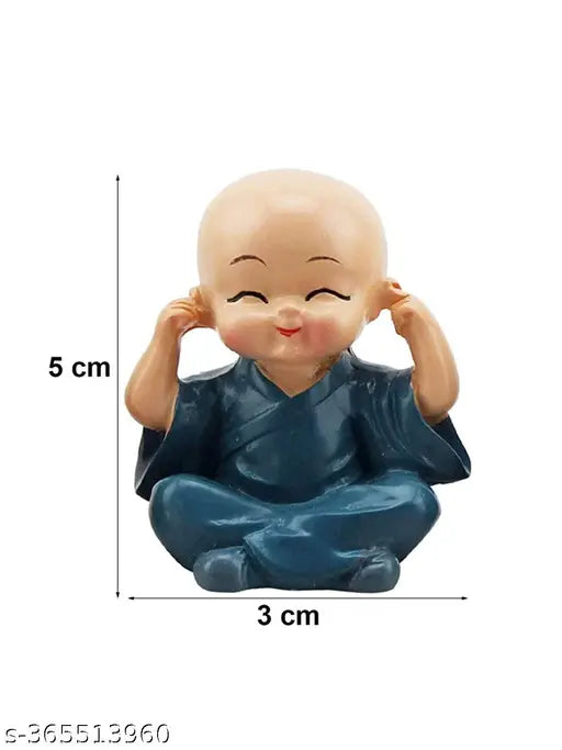 Handcrafted multicolor polyresin baby monk Buddha set of 4 decorative statues for table showpiece, Indian artistry in home décor