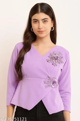 Lycra three-quarter sleeve women's top, solid net, trendy design from Mizo, India