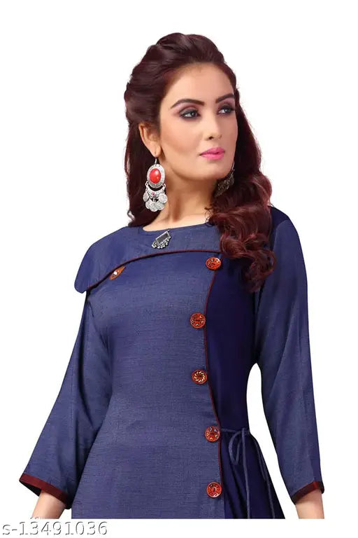 Rayon stitched kurti, solid combo, Indian designer three-quarter sleeve Reyon kurti on mannequin