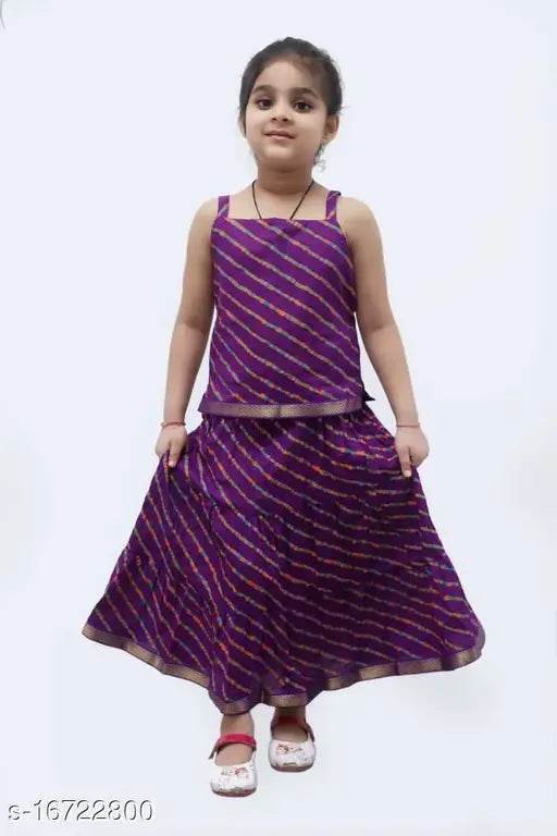 Cotton Lahariya Block Print baby girl's lehenga & choli, sleeveless skirt top with lace patterns from India