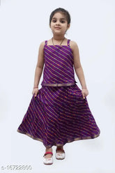 Cotton Lahariya Block Print baby girl's lehenga & choli, sleeveless skirt top with lace patterns from India