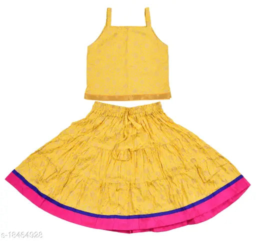 Cotton printed Lehanga and choli for baby girls, ethnic motif design in various sizes from 3-6 Months to 6-7 Years. Made in India