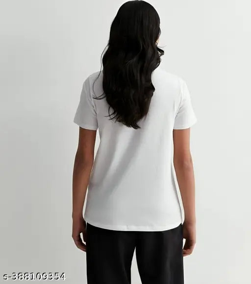 Breathable polyester ladies half sleeve T-shirt, comfortable & stylish for workouts or casual wear. Its okay don't worry print. Machine washable." (124 characters)