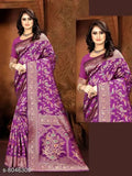 Trendy Banarasi Art Silk saree, soft silk blend with zari woven pattern, India origin