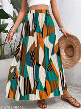 High waist print pleated maxi skirt, women's polyester casual long skirt with elastic band, versatile A-line design, suitable for various occasions