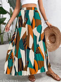 High waist print pleated maxi skirt, women's polyester casual long skirt with elastic band, versatile A-line design, suitable for various occasions