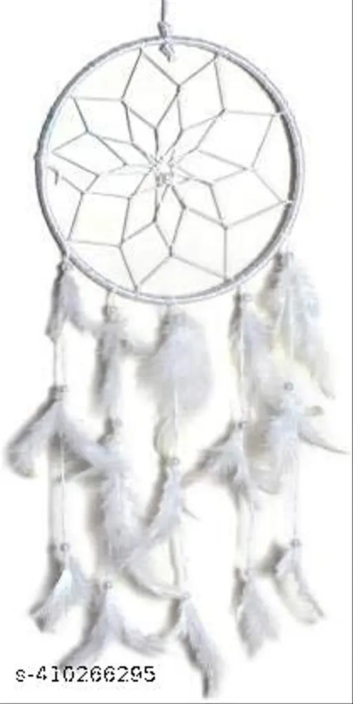 Handmade white dream catcher, artisanal home decor for kids room or balcony, ethically sourced feathers, promoting positivity and happiness. (Dimensions: 7x1x30cm)