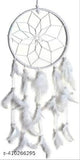 Handmade white dream catcher, artisanal home decor for kids room or balcony, ethically sourced feathers, promoting positivity and happiness. (Dimensions: 7x1x30cm)