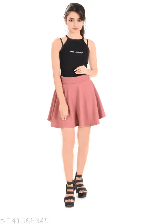 Salmon polyester solid skirt for women, XS to XXL sizes available