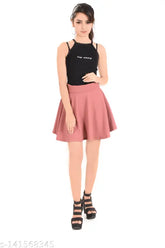 Salmon polyester solid skirt for women, XS to XXL sizes available