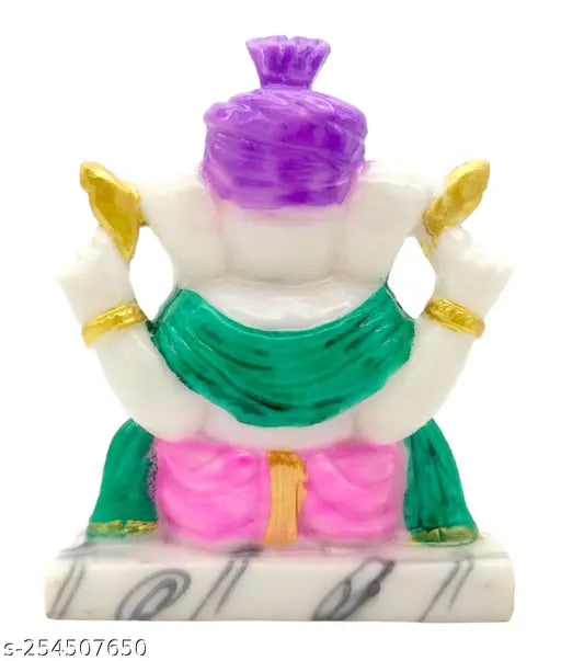 Multicolor marble Ganesh Idol (Size: 14x9x6 cm), intricate handcrafted spiritual figurine for religious decor, easily cleanable with dry cotton cloth