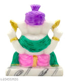 Multicolor marble Ganesh Idol (Size: 14x9x6 cm), intricate handcrafted spiritual figurine for religious decor, easily cleanable with dry cotton cloth