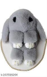 Grey furry rabbit sling bag for girls and kids, solid net pattern with removable golden chain strap. Cute cartoon rabbit design by Kashish Tradelinks. High-quality fabric, perfect gift for daughters or nieces