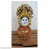 Yellow polyfibre figurine of Mahalakshmi Mata Laxmi Face, 4"x15"x15", symbolizing wealth and prosperity for home or gifting