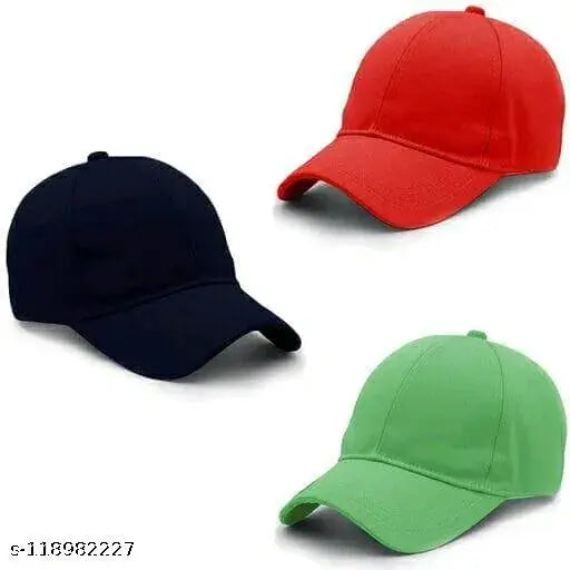 Adjustable trendy cotton baseball caps (pack of 3), solid color for both men and women, made in India
