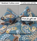Cotton floral five-piece bedsheet set for gift, perfect for summer and your beautiful room (1 bedsheet, 2 pillow covers, 2 cushion covers). Made in India