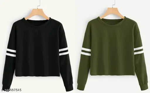 Classic cotton blend sweatshirt for women, solid color, long sleeves, perfect for casual wear