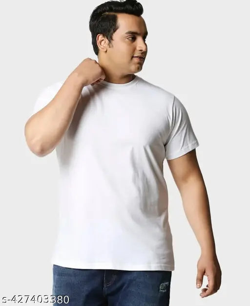 Extra-large white men's cotton t-shirts, solid pattern, various sizes from XXXL to 7XL, made in India