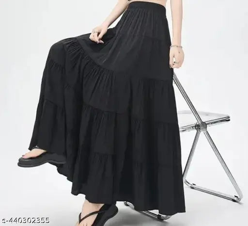 Stylish and attractive black rayon skirt for women and girls - solid net design, self-designed, fashionable and relaxable