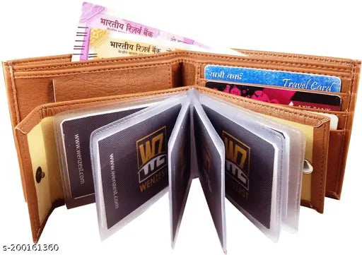 Men's casual artificial leather wallet with 12 card slots, solid pattern and 5 compartments, free size, made in India