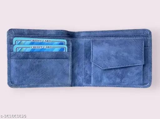Blue faux leather card holder, HRFSTAR Men casual design, holds 2 compartments, perfect for daily use