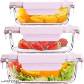Transparent glass food storage launch box set of 3 (400ml, 600ml, 800ml) with detachable oven-safe, microwave-safe, and freezer-safe locks for multi-purpose use