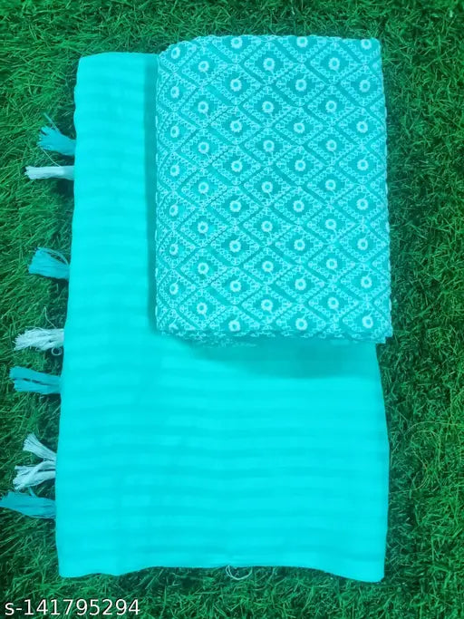 Gold-hued chiffon Brasso Silk Saree with printed net and zari woven blouse pattern