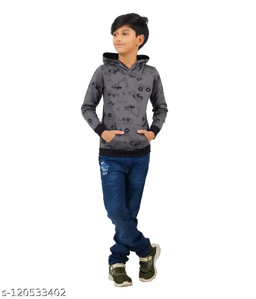 Beavenue Boys cotton kangaroo pullover hoodie, graphical all-over print for kids 6-13 years, self-design pattern on display