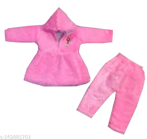 Wool winter t-shirt with hood & pyjama set for kids, solid color design, suitable for 3-24 months