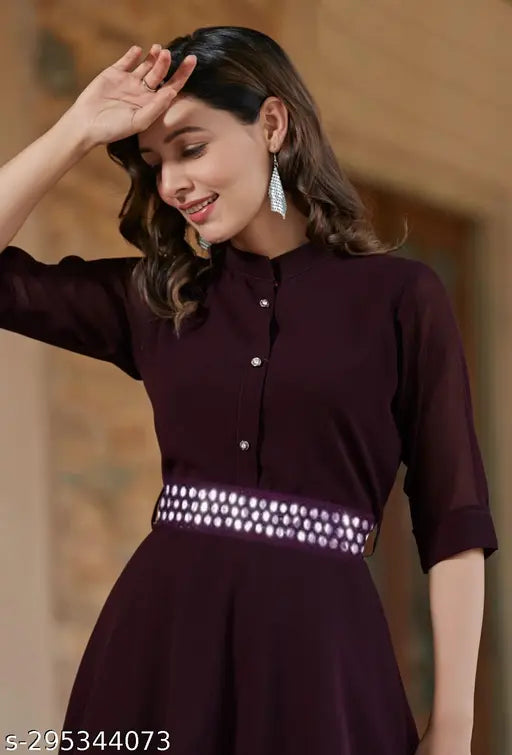 Georgette kurta set with palazzos, three-quarter sleeves in solid net color, trendy Indian fashion for women