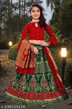Bamboo and jacquard kids' lehenga set with zari woven pattern, long sleeves, 7-8 years size